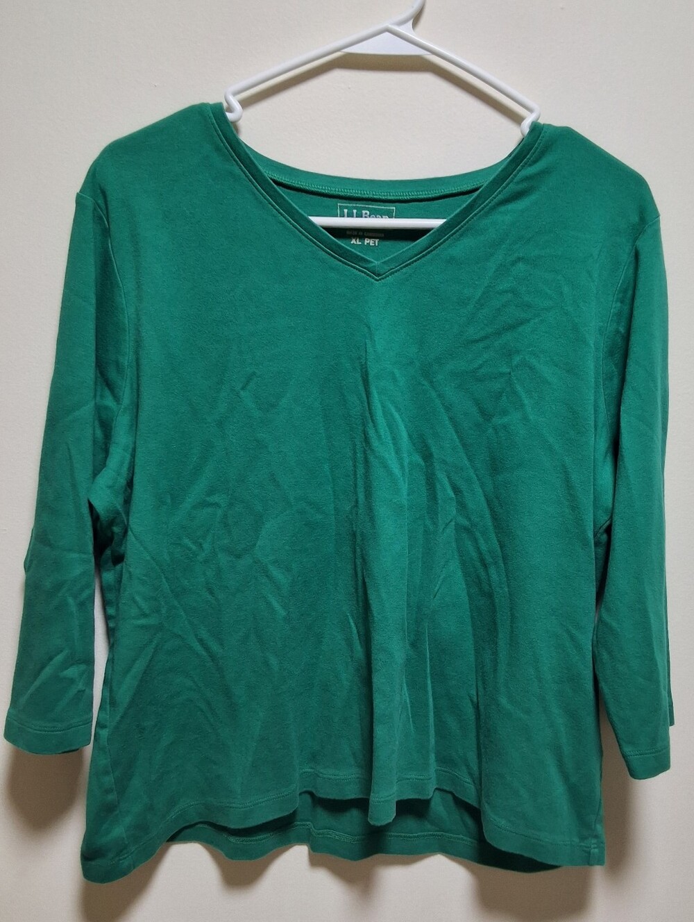 L.L. Bean Emerald Green V-Neck 3/4 Sleeve Top - Women’s XL Petite